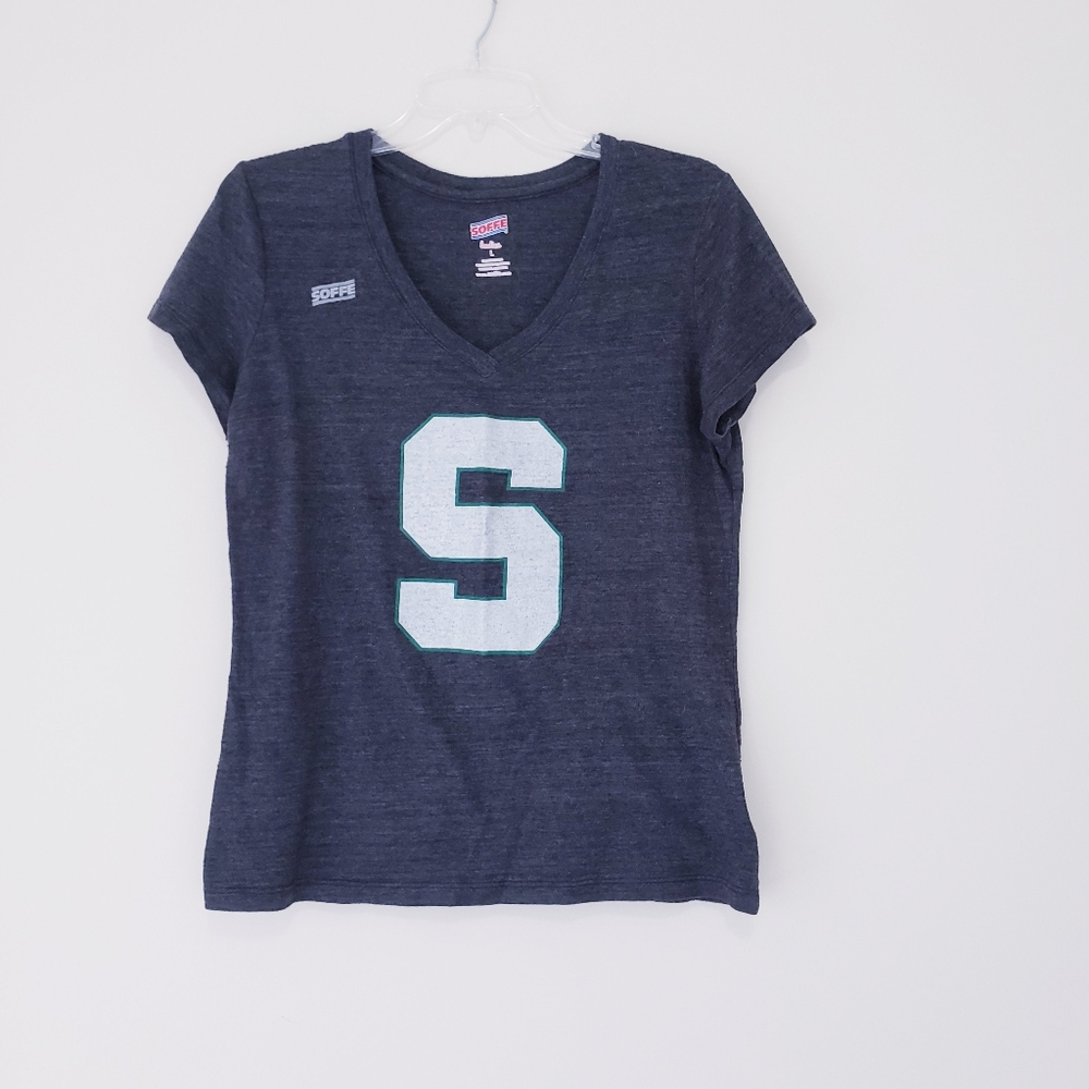 Michigan State Gray V Neck T Shirt Block Letter S Size Large Soffe